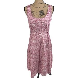 J.Crew Dress Womens 6 Pink Floral Paisley Cotton Sleeveless Midi Wrap Tie Waist